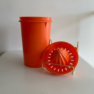 Tupperware Vintage Orange Plastic 2-Piece Juicer Cup